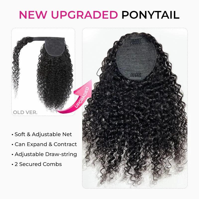 Deep wave drawstring ponytail, 100% Remy human hair extension for Black women by HSF Marketplace