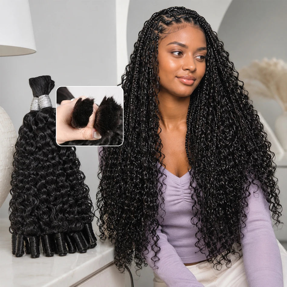 15A Human Braiding Hair for Boho Braids Burmese Curly Spiral Ends Bulk 100% Unprocessed Virgin Hair 3/4 Bundle 24 26 28 30 Inch