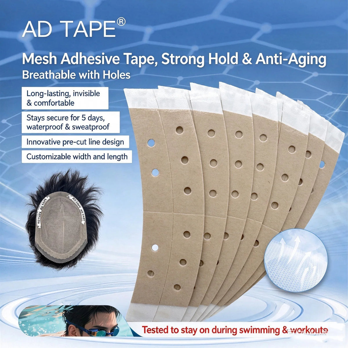 Double Sided Lace Front Wig Tape Waterproof Strong Hold Adhesive for Toupee Hairpiece Hair System Wig Accessories