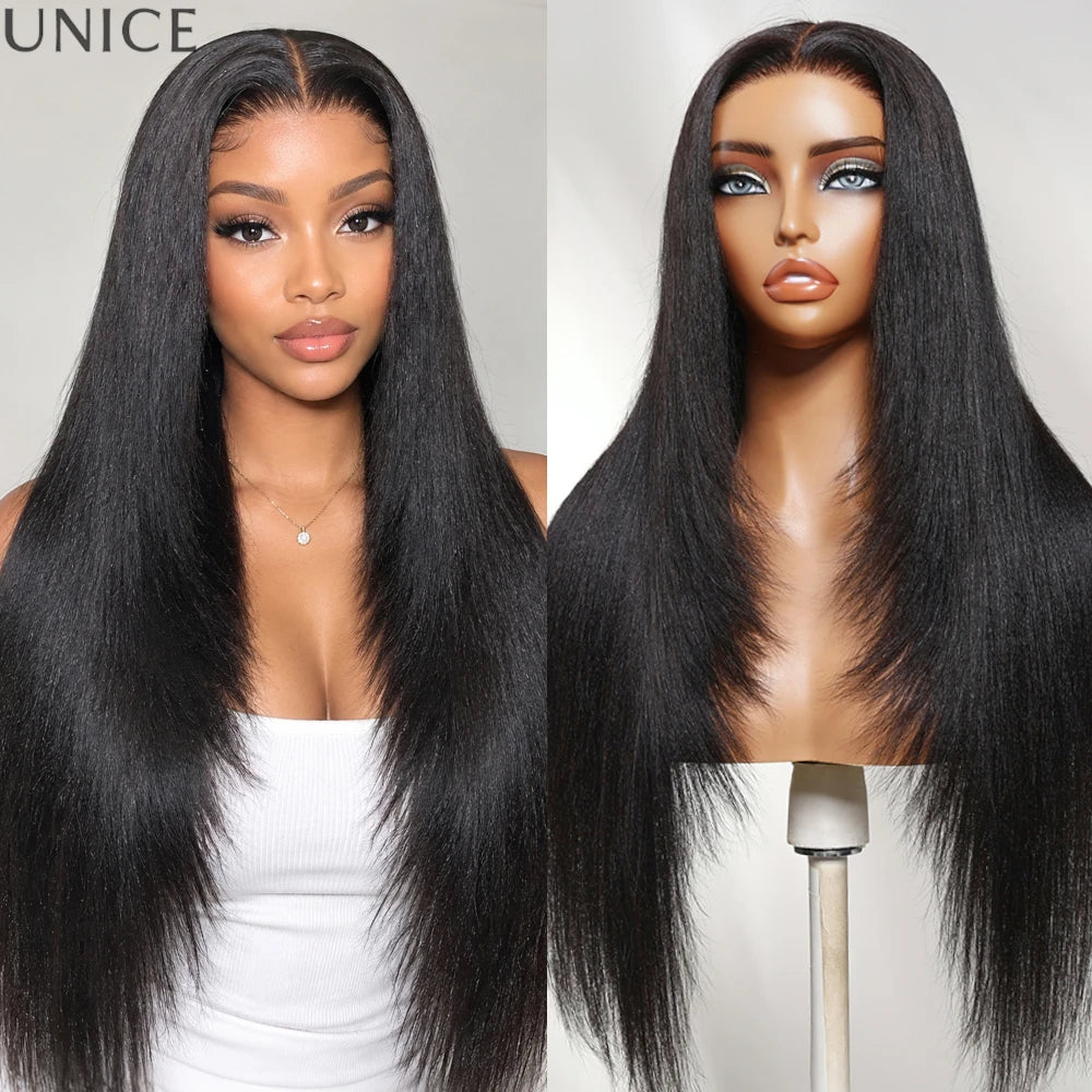 Yaki straight layered glueless lace human hair wig, 180% density by HSF Marketplace