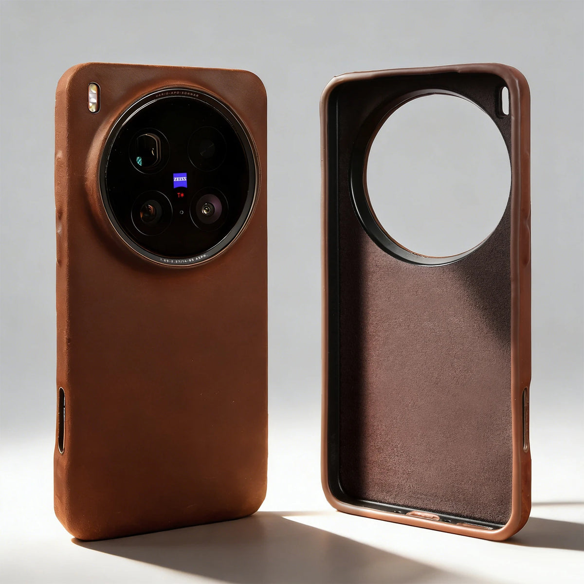 Genuine cowhide leather MagSafe case for OPPO Find X9 phone, brown textured finish