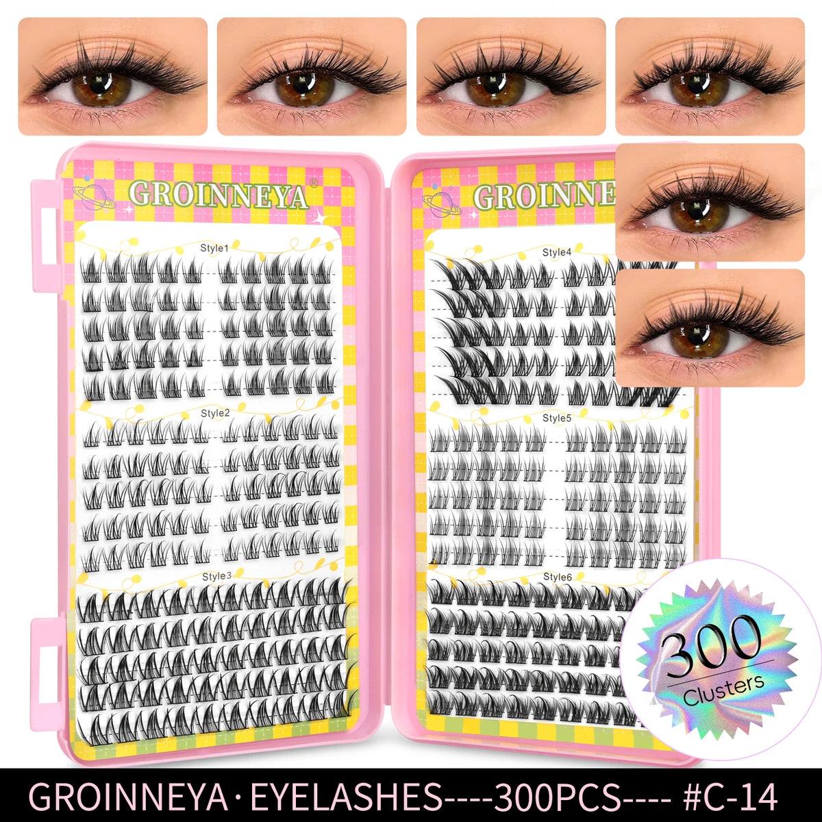 HSF Marketplace natural eyelash clusters, 320-piece volume mixed tray of false lashes