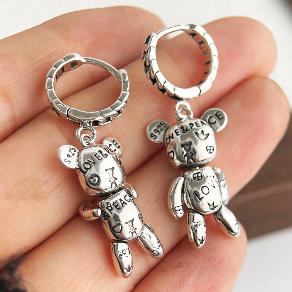 925 sterling silver vintage retro earrings for women, simple trendy jewelry design by HSF Marketplace
