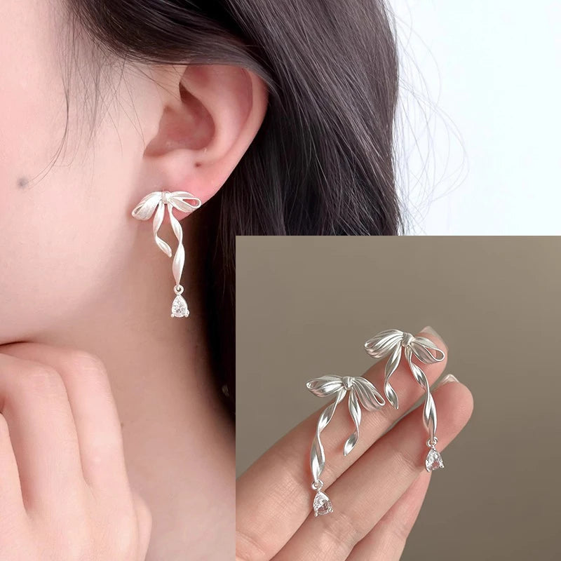 925 Sterling Silver Bow Knot Ear Clip for Women - Sweet Jewelry Gift