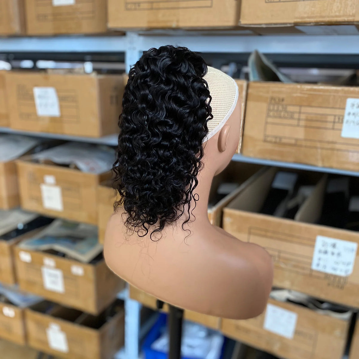 Burmese curly 14-inch drawstring ponytail human hair extension in natural black by HSF Marketplace