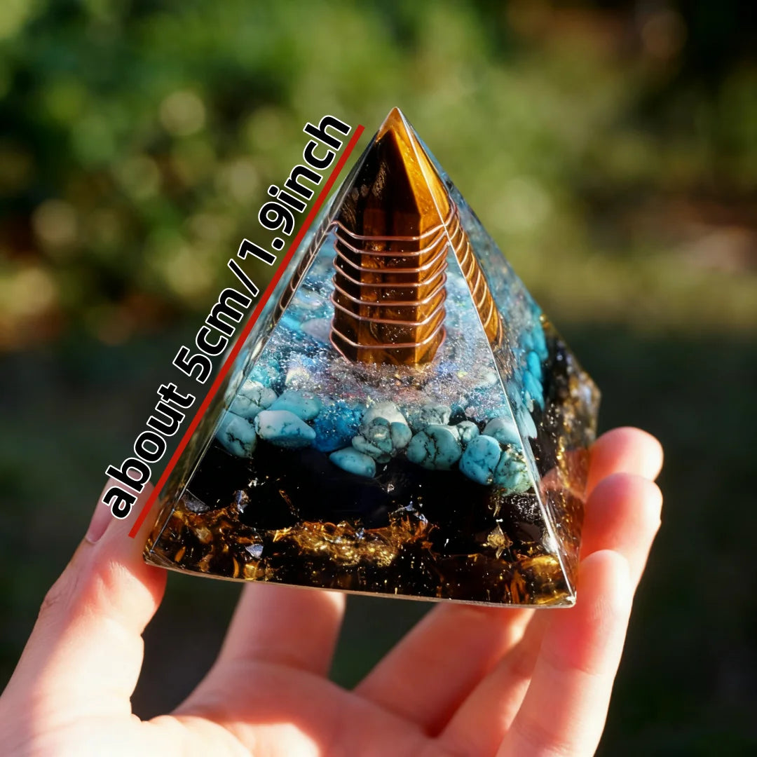 1pc Orgonite Pyramid Tiger Eye stones,Turquoise With Obsidian, Copper Orgone Pyramide  Crystal, Orgonite Pyramid
