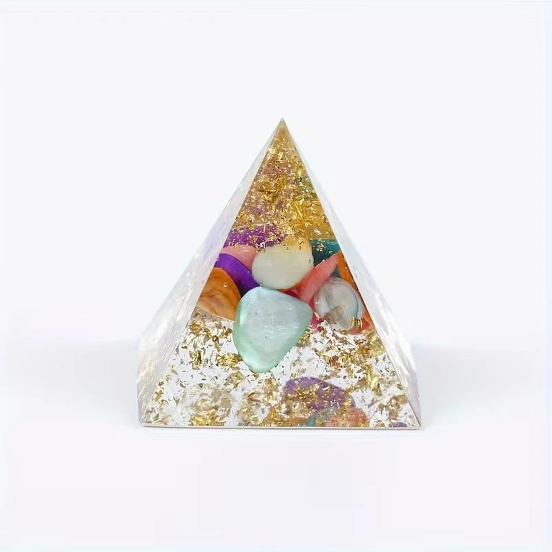 1set(7pcs) Orgonite Pyramid Natural Mixed Crystal Chips Chakra Healing Stone Desk Decor Meditation Ornament Home Decoration