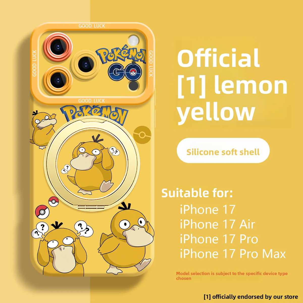 Psyduck iPhone case for 12 to 17 Pro Max in durable silicone with protective raised edges