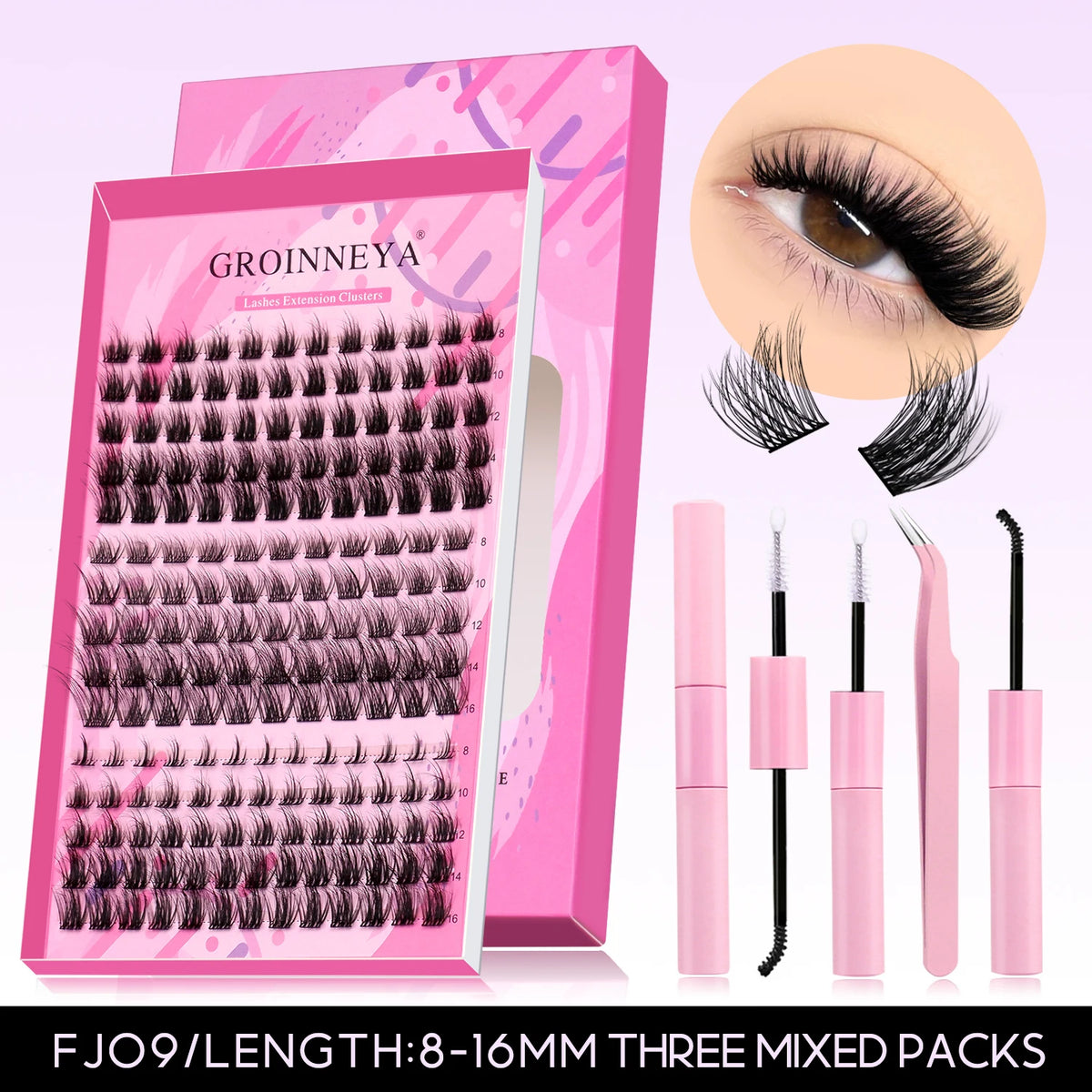 GROINNEYA fluffy 3D mink faux manga lash clusters kit with bond and seal makeup extensions