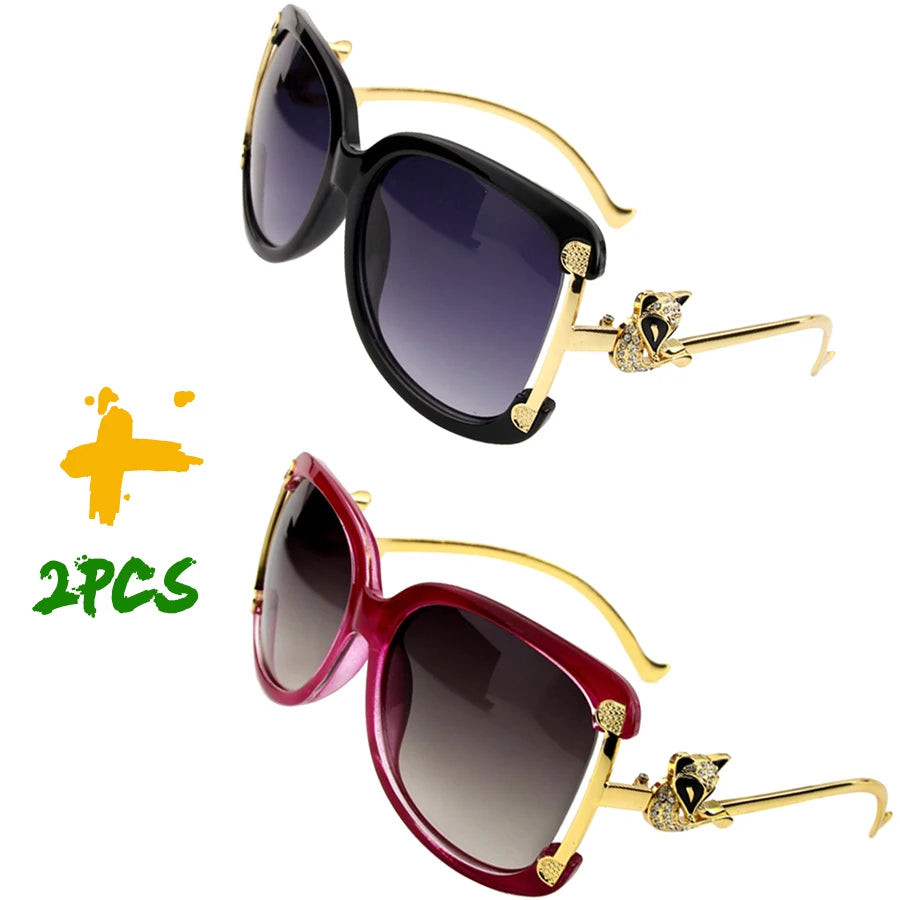 Women's oval retro sunglasses with a gold fox design by HSF Marketplace