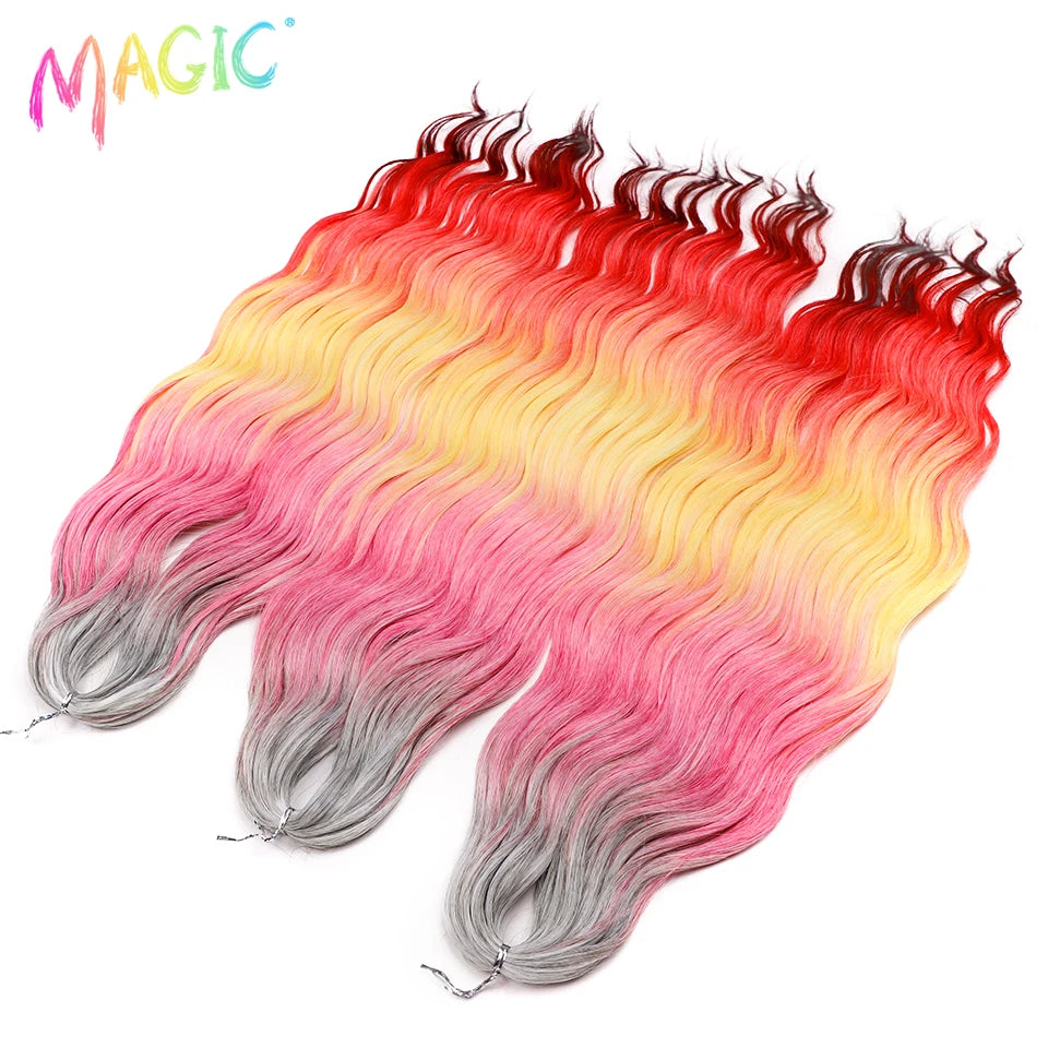 Magic 24Inch 3PCS Loose Wave Synthetic Crochet Hair Bundles Copper Red Heat Resistant Hair Extensions For Women Braiding Styling