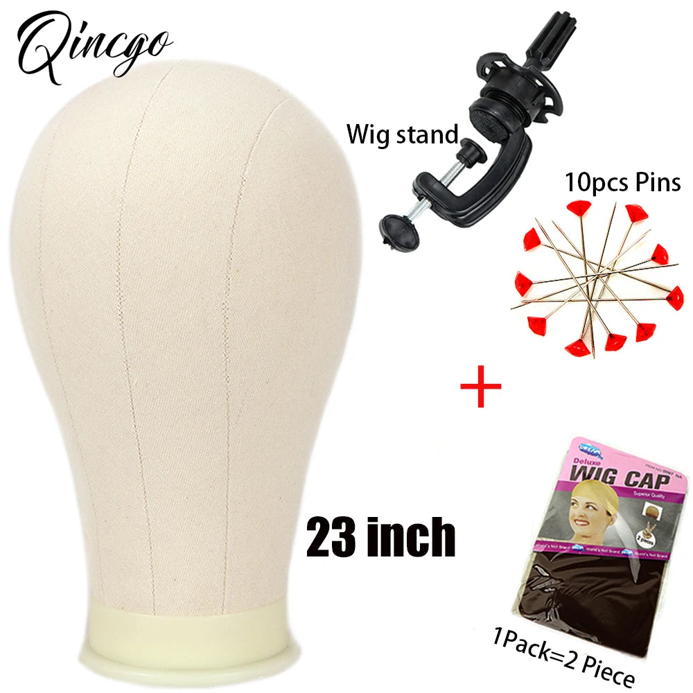 21/22/23/24'' Wig Mannequin Head Canvas Block Head Styling Training Manikin Head Adjustable Wig Stand Tripod With T Pin Needles