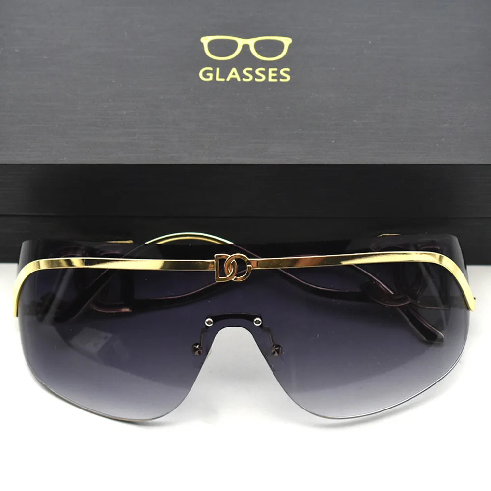 Luxury women's oversized shield sunglasses by HSF Marketplace with rimless design, UV400 protection, trendy fashion style.