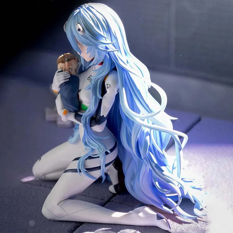 10cm Ayanami Rei anime figure with long hair in kneeling pose, PVC collectible model ornament