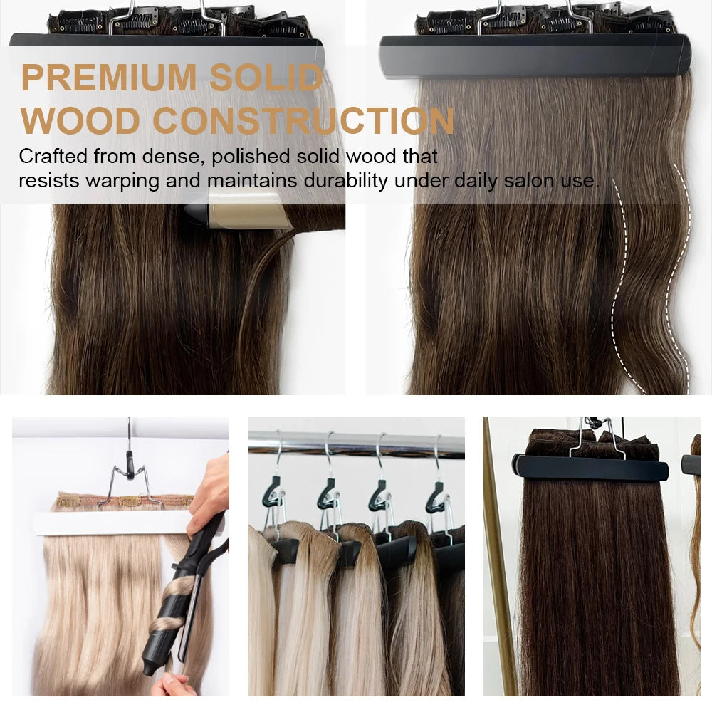 Lanshii Hair Extensions Hanger, 4PCS – Wooden Anti-Slip Rack for Wigs & Extensions, Ideal for Styling & Storage