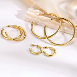 Waterproof gold plated chunky circle hoop earrings for women by HSF Marketplace