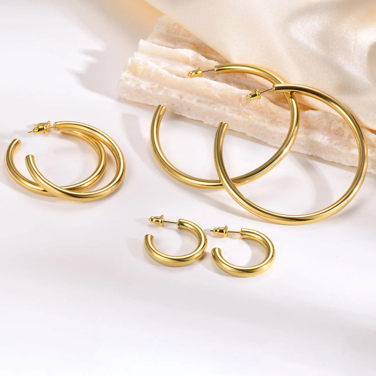 Waterproof gold plated chunky circle hoop earrings for women by HSF Marketplace