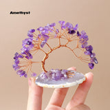 1pc Natural Crystal Lucky Tree Copper Wire Winding Amethyst Gravel With Agate Slice Base Home Decoration Money Trees