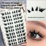 No Glue Self-Adhesive False Eyelashes - Dramatic Volume Natural Wispy Winged Fox Eye Manga Style Fluffy Cat Eye Lashes 7-12mm