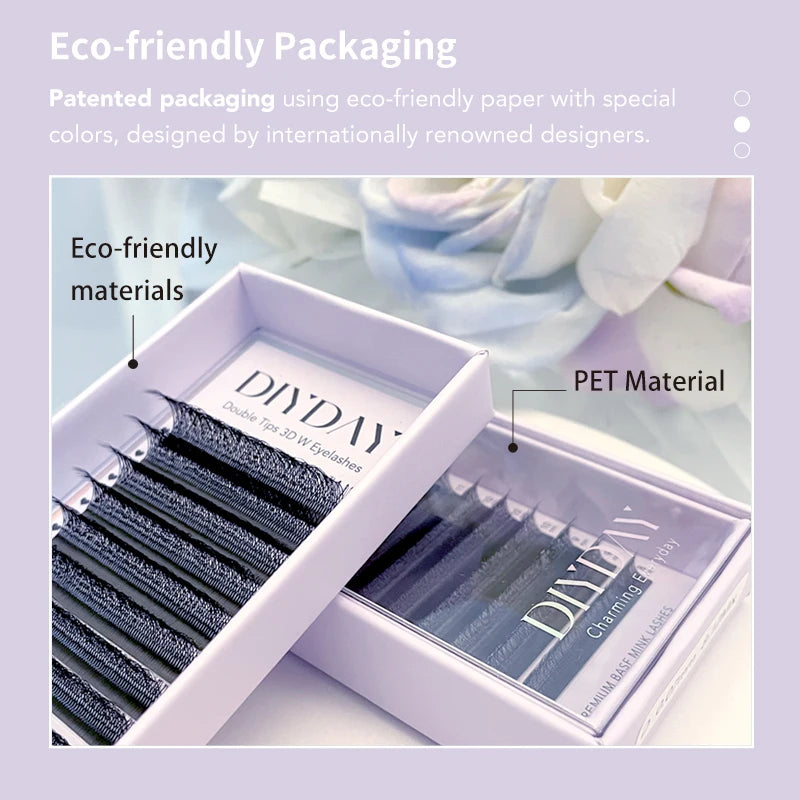 DIYDAY 3D W lashes extension 6D W-shaped premade eyelash fans, C-D curl natural false eyelashes