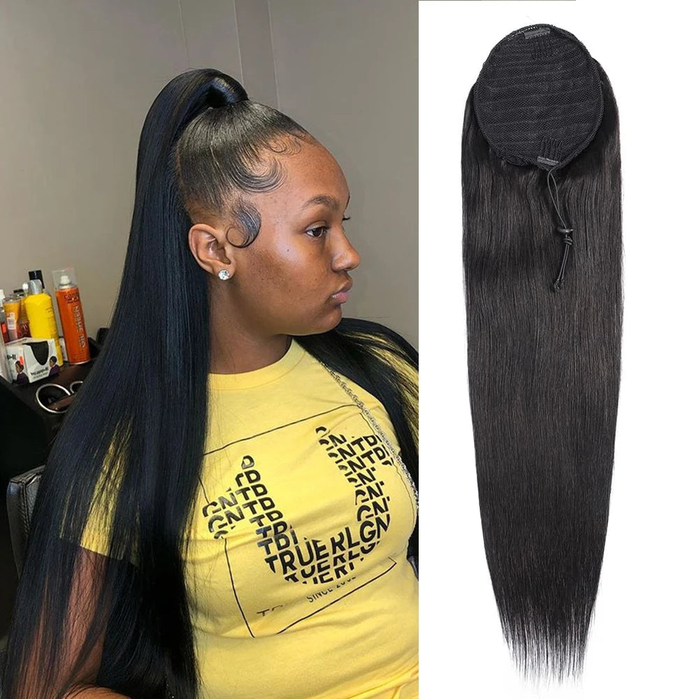 Deep wave curly drawstring ponytail extension with clip-in thick human hair for Black women
