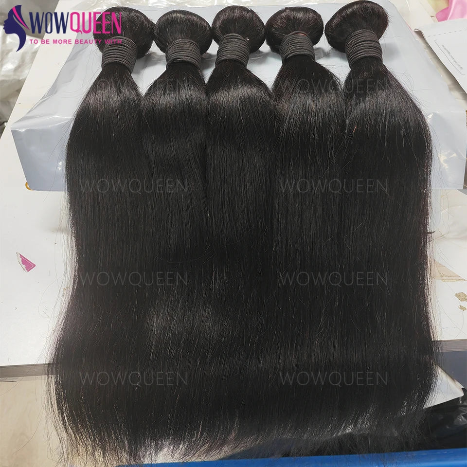 Straight 22, 24, 26 inch human hair bundles with 4x4 closure, unprocessed raw hair, natural texture, and full bundles.