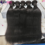 Straight 22, 24, 26 inch human hair bundles with 4x4 closure, unprocessed raw hair, natural texture, and full bundles.