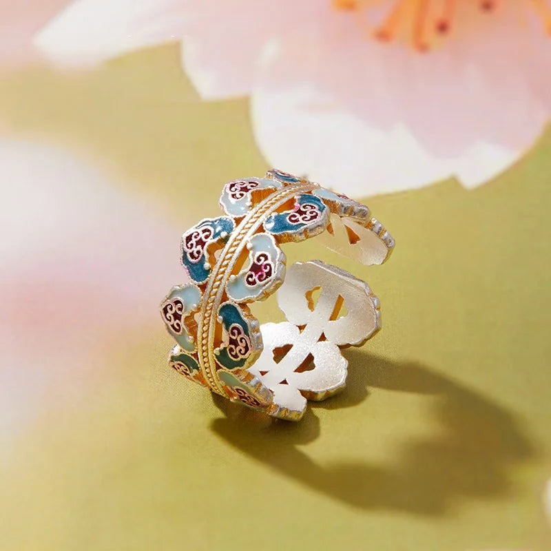 925 Sterling Silver Open Finger Ring Golden Enamel Donut Dazzling Geometric Punk For Women Jewelry Gift Dropship Wholesale