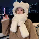 Warm plush fleece 3-in-1 bear ear hooded winter hat and scarf set by HSF Marketplace