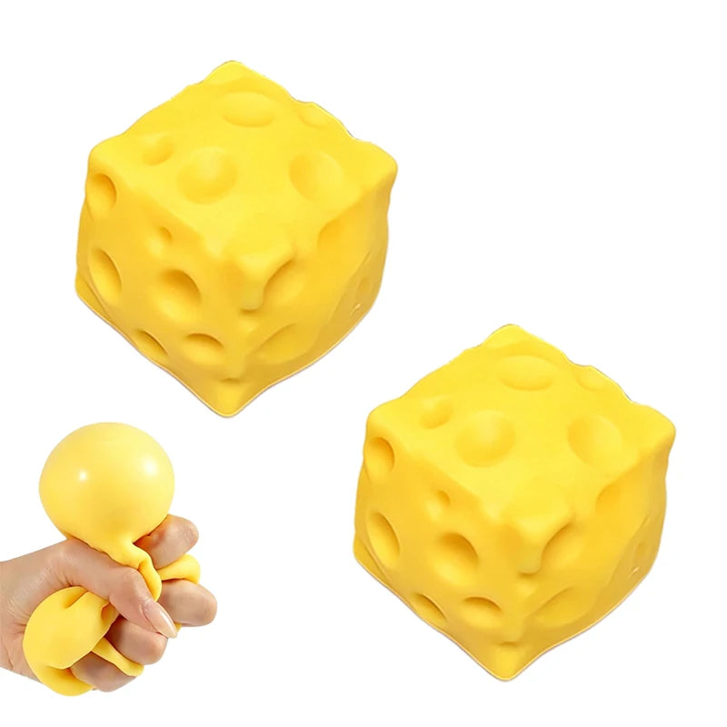 5cm Cheese Squishy Stress Ball Squeeze Toys Soft Squeeze Stress Relief Fidget Toys Desk Decor Decompression Toy Gift for Adults