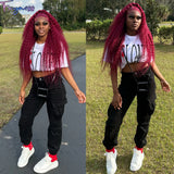 Clearance Sale 99j Burgundy Red Deep Wave Curly 13x4 Transparent Lace Front Wig Human Hair for Women 100% Human Hair Material Soft Healthy 4X4 Lace Closure Wig Human Hair