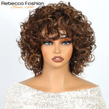 Pixie curly human hair wig by HSF Marketplace featuring highlight short jerry curls, glueless Brazilian Remy bob for women