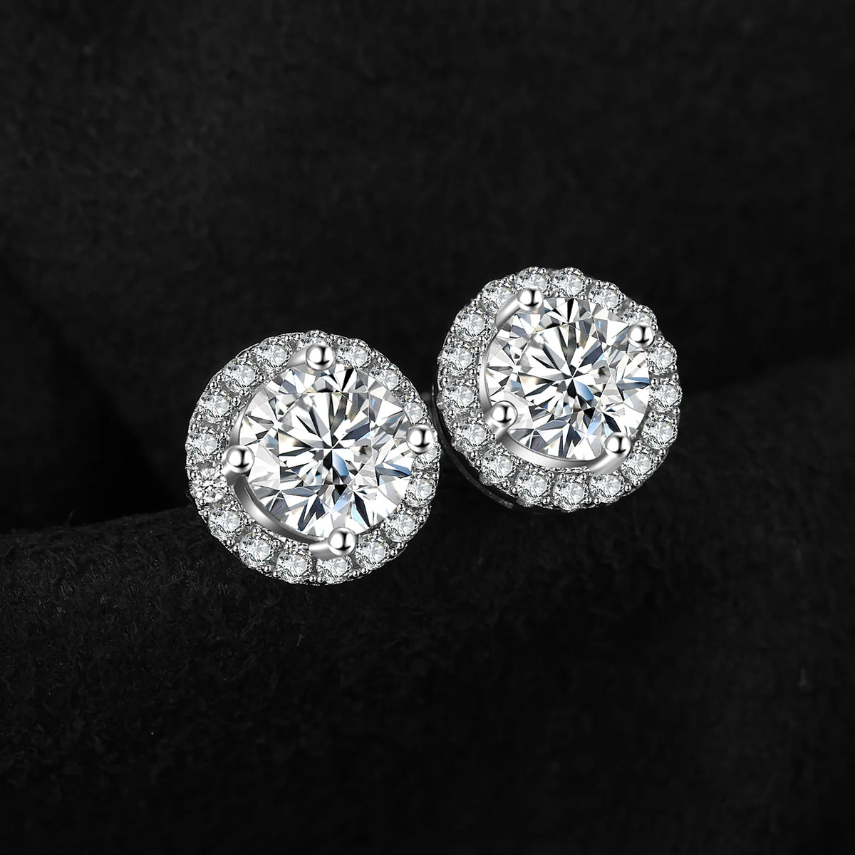 Moissanite halo stud earrings in 925 sterling silver for women, HSF Marketplace jewelry