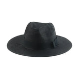 Black ribbon Panama straw hat for women, lightweight summer sun protection style by HSF Marketplace