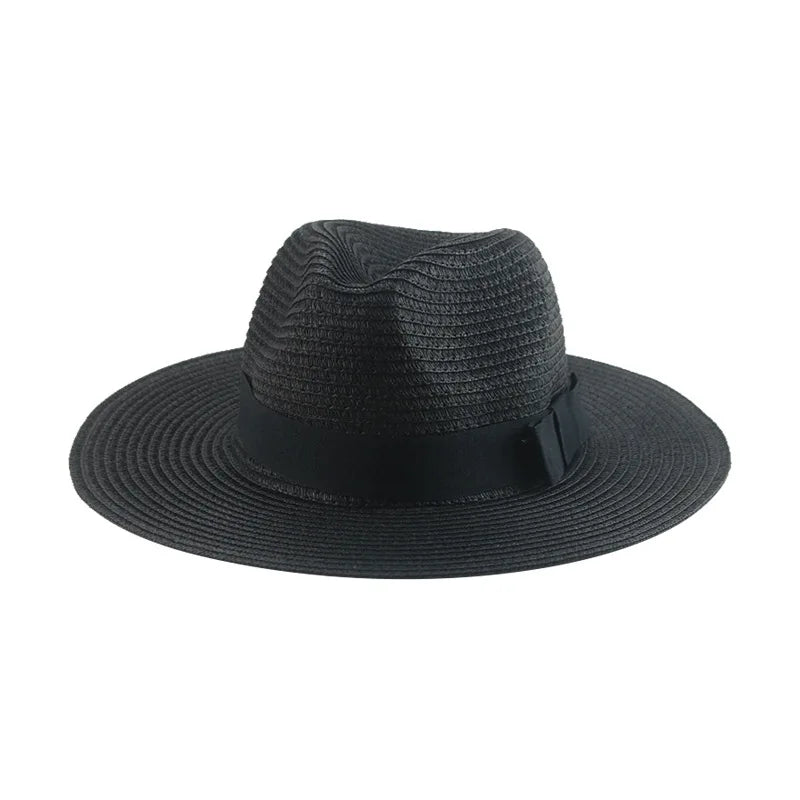 Black ribbon Panama straw hat for women, lightweight summer sun protection style by HSF Marketplace