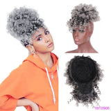 Short kinky curly afro puff drawstring ponytail with bangs, pineapple updo synthetic hairpiece for Black women