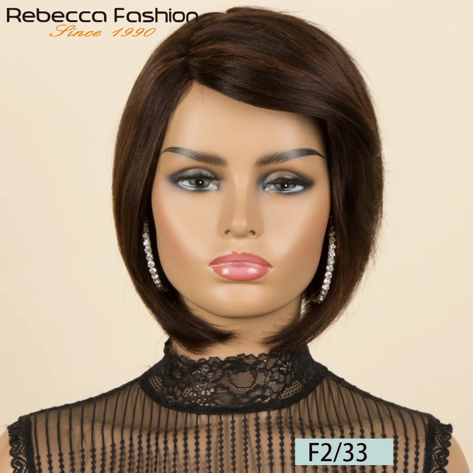 Burgundy 1B/99J short pixie cut human hair wig with side part, straight bob style, Brazilian Remy hair for women.