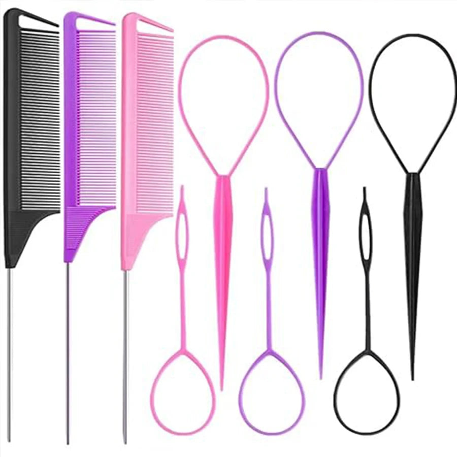 3PCS Hair Loop Tool Set with 2PCS French Braid Tool Loop 1PCS Rat Tail Comb Metal Pin Tail Braiding Comb for Hair Styling