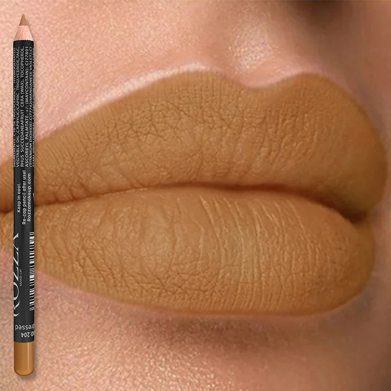 Housed in a sleek tube, Rozza waterproof matte nude lip liner by HSF Marketplace features high pigmentation for precise lip makeup.