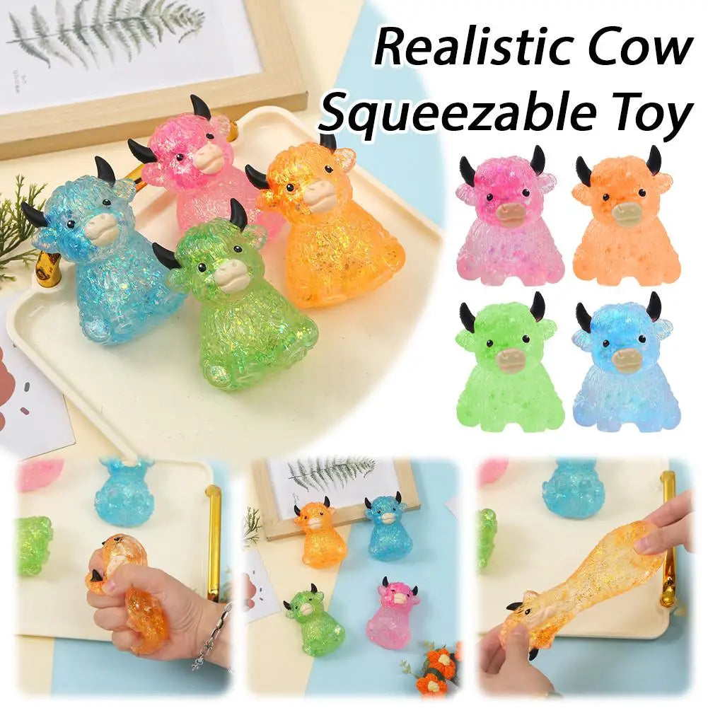 Glitter Highland Cow Squishy Toy Stress Relief Toy Anxiety Relief Fidget Toy Sensory Toy for ADHD Squeezing Stress Relief Gift
