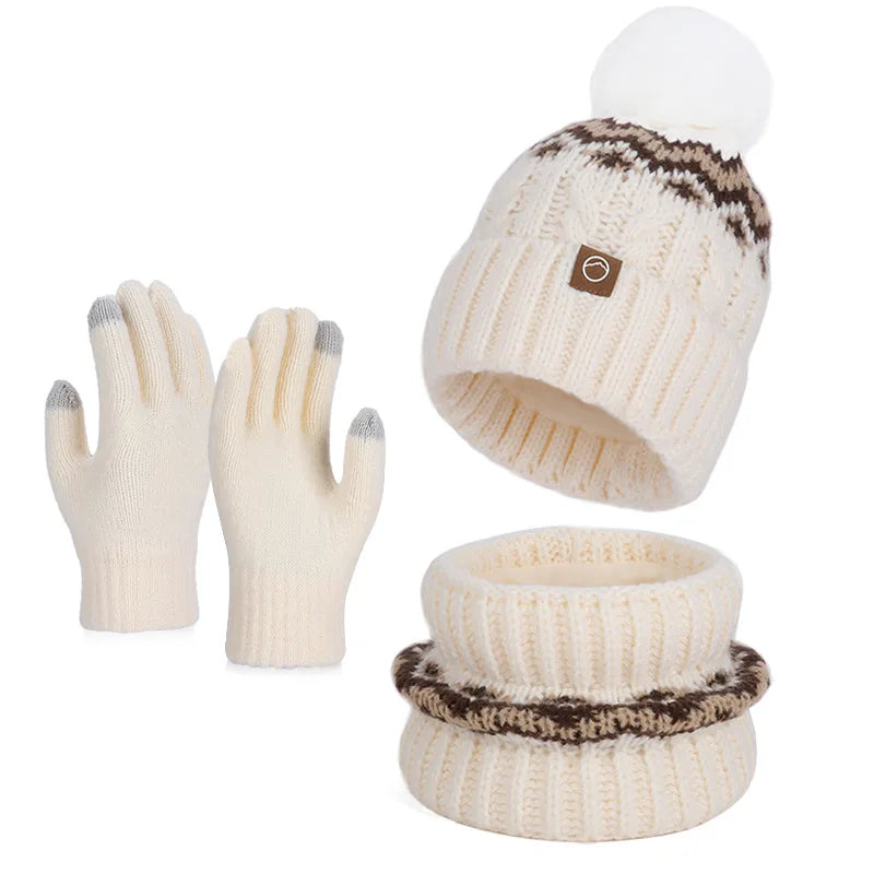 Women's warm knitted beanie cap and scarf set in winter style by HSF Marketplace
