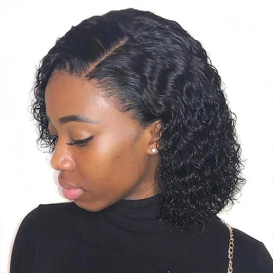 Kinky curly lace front human hair wig by HSF Marketplace featuring wet and wavy water wave style for women
