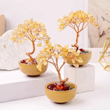 1pcs Natural Yellow Crystal Healing Gems Feng Shui Trees Lucky Money Tree Copper Wire Wrapped Crystal Crafts Home Decor