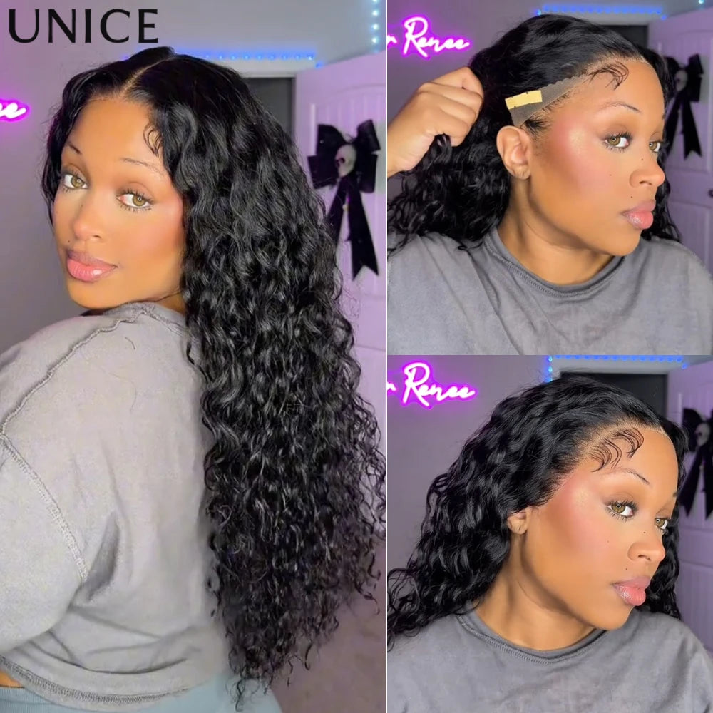 Water wave human hair wig with baby hair, easy-wear style in a natural wavy texture