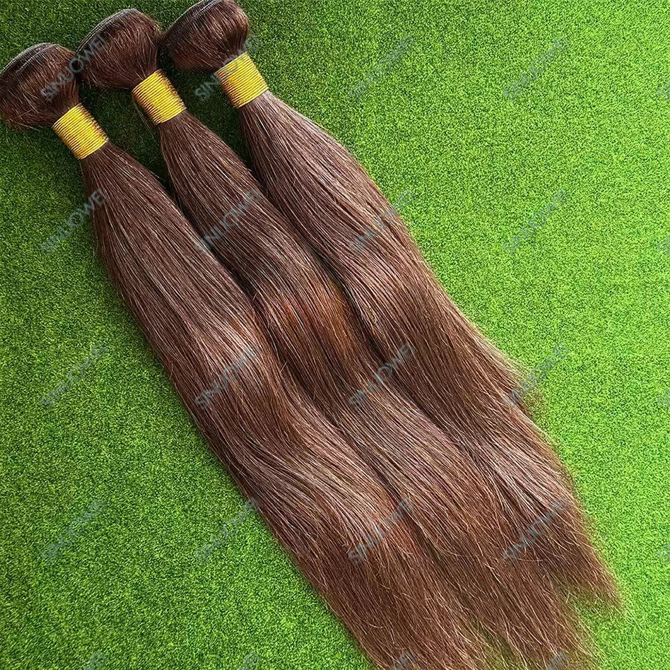 8-34Inch Chocolate Brown Straight Human Hair Bundles With Closure 100% Human Hair Bone Straight Hair  Human Hair Extensions 12A