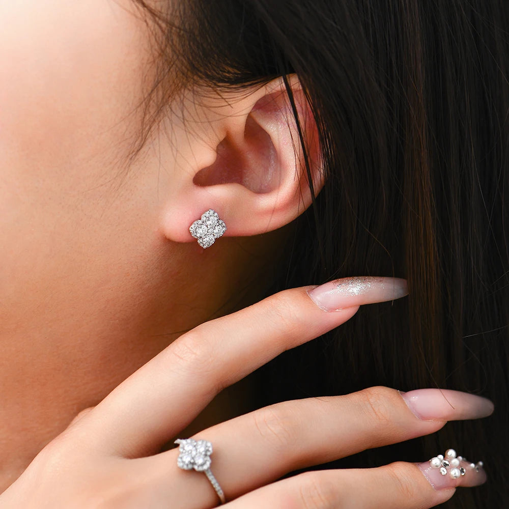 Attagems full moissanite diamond earrings in 18k gold-plated S925 sterling silver for women