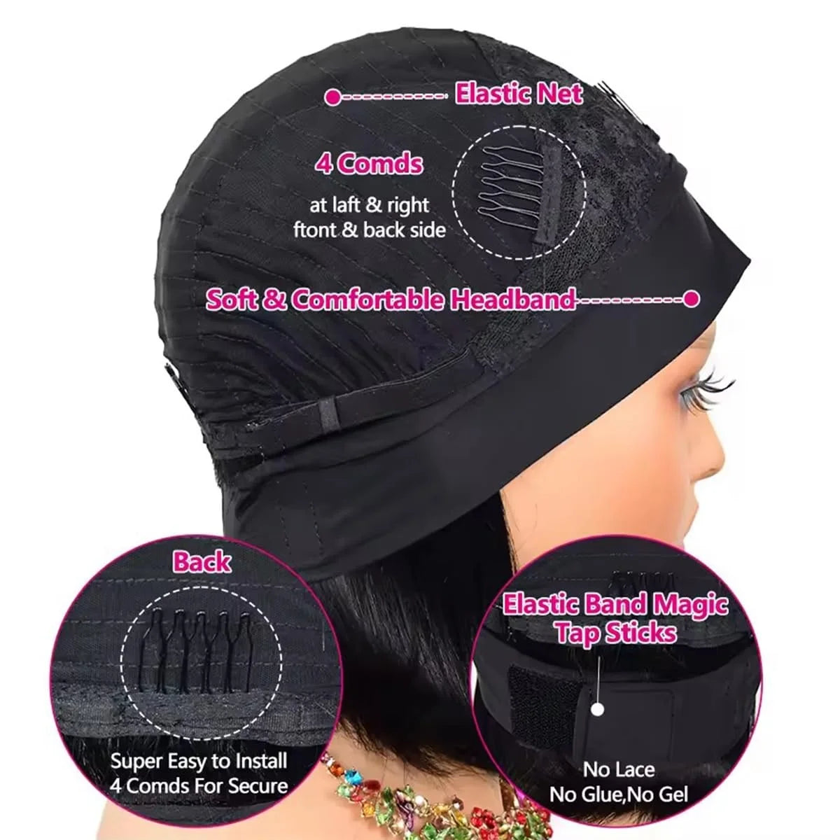 HSF Marketplace straight headband bob wig, short 100% human hair half wig for Black women