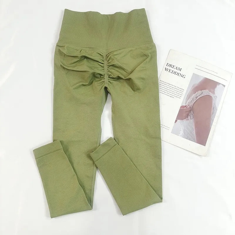 Women's high-waisted seamless leggings with peach butt-lifting fit, quick-dry fabric, and slim silhouette by HSF Marketplace