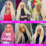 200% 250% Density 613 Blonde Lace Front Wigs Deep Wave Human Hair 13x4 Hd Lace Frontal Wig Pre Plucked Brazilian Ponytail Human Hair Lace Frontal Wig For Women Ready to Wear On Clearance Sale Pre Plucked Wig Party Work