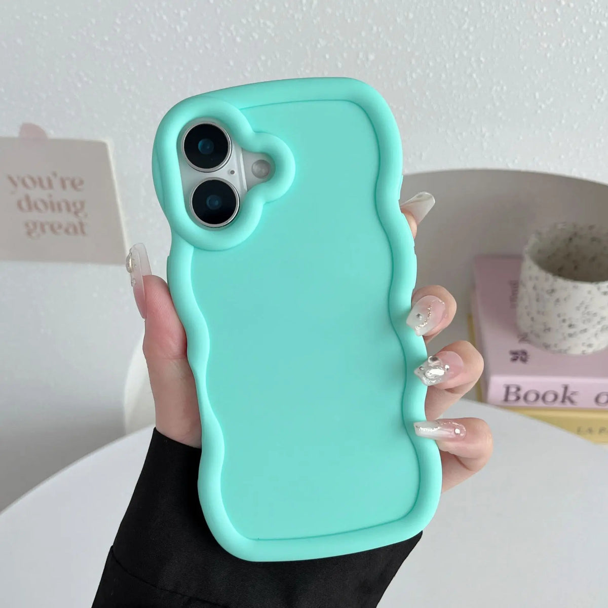 Wave pattern iPhone 16 Pro Max case with cartoon DIY design by HSF Marketplace